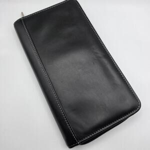 LEEDS Genuine Leather Passport Holder Travel Wallet Organizer Black Zip Around